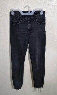 All Saints 27 Black Roxanne Jeans Raw Hem High-Rise Skinny Women Distressed